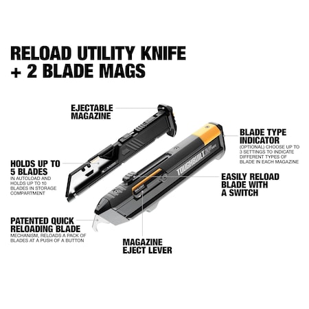Toughbuilt Reload Utility Knife + 2 Blade Mags TB-H4S2-03
